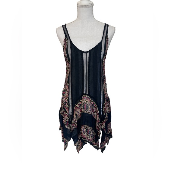 RARE Free People FP ONE Vintage Border Print Tunic Slip Top Shirt size Large - Picture 3 of 11